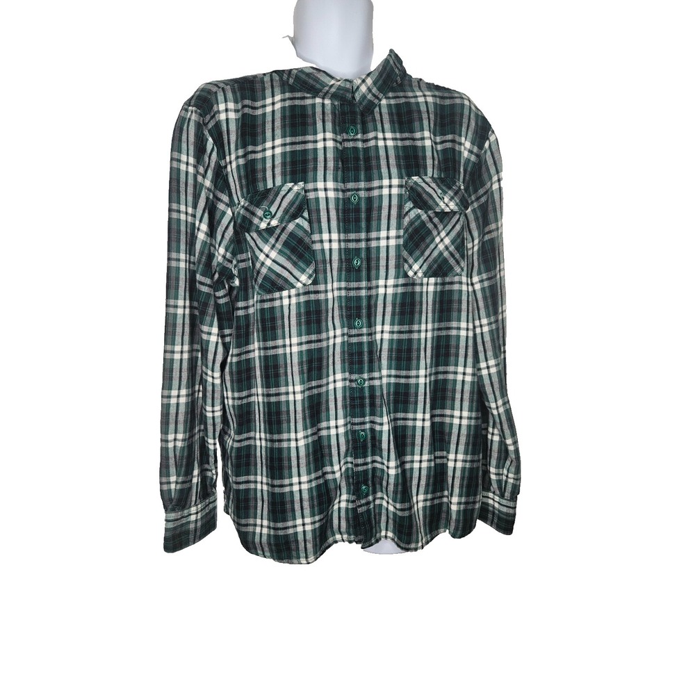 Life Is Good Plaid Hooded Flannel Shirt Green Button Up Cotton L Outdoorsy